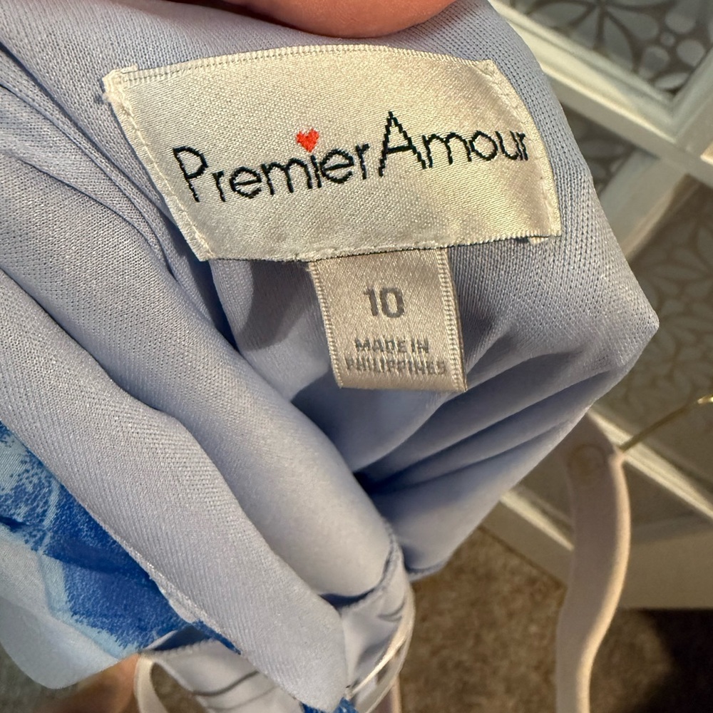 Premier amour blue floral pleated belted sundress sz 10 - Picture 5 of 5